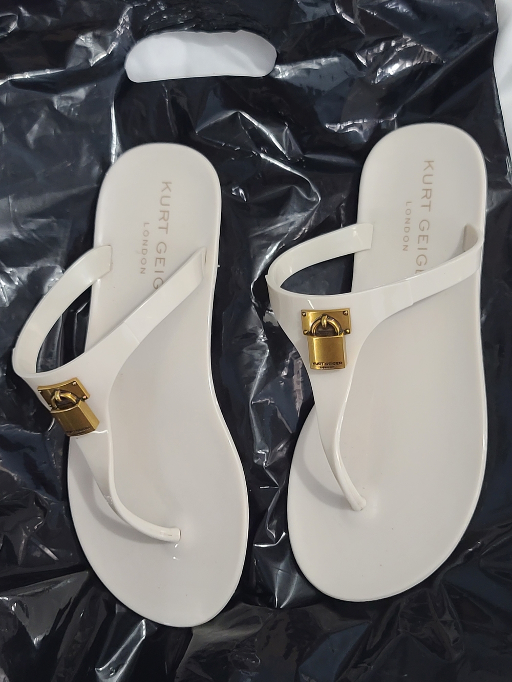 Kurt Geiger White Jelly Thong Sandals with Gold Accent